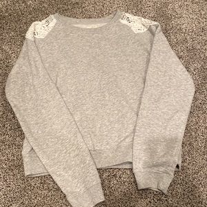 Grey laced shoulder hoodie.